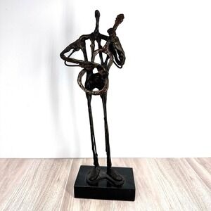 Mid-century modern Giacometti-style brutalist metal guitarist sculpture 13.25"